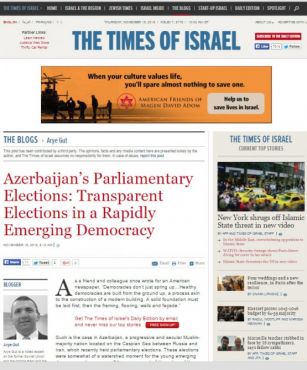 "Sürətlə inkişaf edən demokratik Azərbaycanda şəffaf seçkilər" - “The Times of Israel”