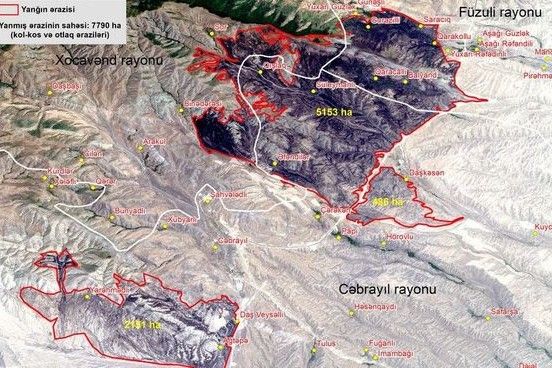 Xocavənd, Füzuli və Cəbrayılda yeddi min hektardan çox ərazi yanıb